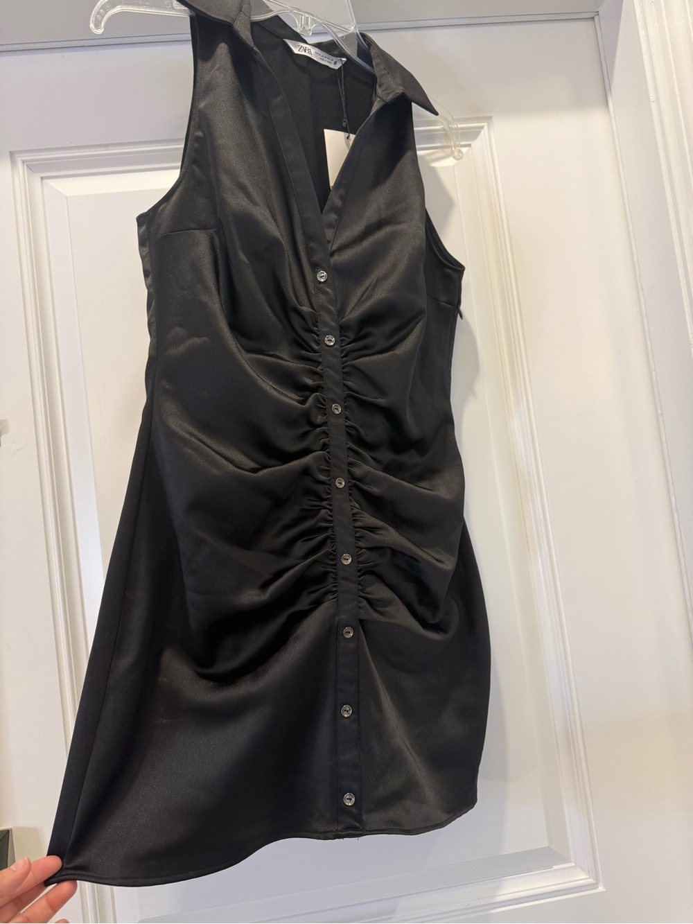 Zara Black Sleeveless Ruched Button-Front Mini Dress